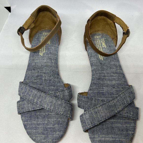 Toms Chambray Denim Sienna Open Toe Flat Sandal W9.5 - Picture 9 of 12